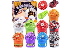 Funewest 9 Packs Halloween Butter Slime Kit for Girls Boys ages 8-12, Non Sticky Fluffy Slimes for Kids, Party Favours Bag Fillers with Spooky Add Ins, Stress Relief Slimes Toys