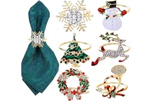 FSMILING Christmas Napkin Rings Set of 6 Gold Metal Napkin Rings Holders for Holiday Christmas Dining Table Decoration Party Decor