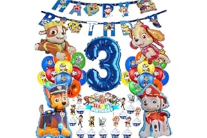 WONNER Décoration Anniversaire Pat' Patrouille, Ballon Anniversaire 3 Ans Garçon, Bannière et Cupcake Toppers Déco Enfant (Numéro 3)
