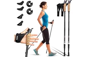 ‎POWRX Attrac Wanderstöcke Nordic Walking Trekkingstöcke Classic Aluminium Stöcke mit Anti-Shock Dämpfung I Teleskop verstellbar & super leicht 69-136cm inkl. Workout und App I Wählbar mit Tragetasche