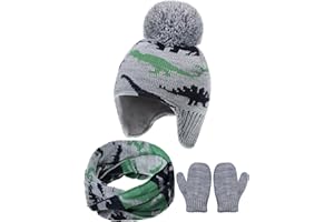 GEYOGA Baby Boy Hat Scarf Mittens Set Winter Warm Hat Knitted Beanie Gloves Toddler Fleece Mittens Earflaps