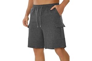 Crewhpo Pantalones Cortos Deportivos para Hombre Verano Pantalón Corto de Chándal Casuales Algodón Cargo Pantalones Cortos con Bolsillos y Ajustable Cordón