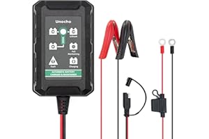 Unocho Cargador inteligente automático para baterías de plomo ácido de 6V 12V 6A cargador de batería de litio LiFePO4 de 14,4V 4,5A para baterías de fosfato de hierro y litio para autos y motocicletas