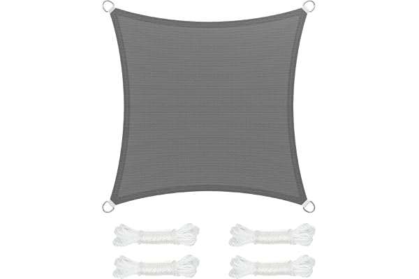 SONGMICS Voile d’Ombrage 3 x 3 m, Protection Solaire en Tissu HDPE, Respirant, Perméable à l’Eau, pour Terrasse, Jardin, Balcon, Camping, Carré, Concave, Cordes de 2 m, Gris Anthracite GSS33GY