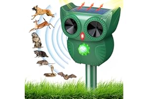 HOMHOU Cat Repellent for Gardens uk, 5 Adjustable Modes Ultrasonic Cat Repeller with LED Flash and 2 Ways to Use, USB Charging and Waterproof Solar Cat Repellent Ultrasonic for Cats, Dogs, Birds and Foxes
