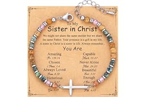 HECTICCORE Bransoletka damska z krzyżykiem, srebrna – chrześcijańska bransoletka z zawieszką w kształcie krzyża z naturalnych kamieni i stali nierdzewnej, dla kobiet i dziewcząt, religijny prezent na komunię