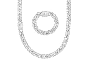 HALUKAKAH Catena Oro Iced out per Uomo Oro Reale 18 carati/Platino Oro Bianco Placcato Set di Braccialetto con Collana Girocollo, Set Completo di Griffe Taglio a Diamante Cz, Regalo per Lui