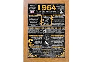 Aryllis A4 Framed 60th Birthday Print, The Year You Were Born - 1964, Manufactured in the U.K., Birthday Gift for 60 Year Old - Oak Frame