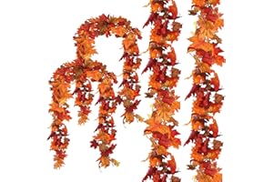 CQURE 4 Pack Artificial Autumn Fall Maple Leaf Garland, 5.9Ft/Piece Hanging Vine Artificial Autumn Foliage Garland Thanksgiving Decor for Home Wedding Fireplace Party Christmas