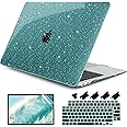 DONGKE for MacBook Air 13 inch Case 2021-2018 Release A2337 M1 A2179 A1932, Bling Plastic Hard Shell Case & Keyboard Cover Only Compatible with MacBook Air 13 inch Retina Fits Touch ID, Sparkly Teal