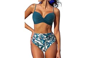 RXRXCOCO Damen Wickel Push Up Bikini Oberteil Bauchweg High Waist Bikini Set Bademode
