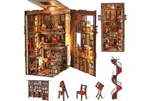 MiniCity Kit de rincón de libros y casa de muñecas en miniatura, rompecabezas 3D con luz LED, decoración de estantería para adolescentes y adultos (biblioteca de la abadía)