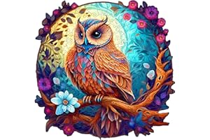 CHARMIBLE Puzzle in legno per adulti, 280 pezzi, con gufo in legno, 34 x 33,6 cm, puzzle irregolare, puzzle in legno, a forma di animale, in legno, con confezione regalo in legno