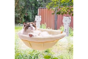 JUNSPOW Okno dla kota, bezprzewodowe, składane i stabilne legowiska dla kotów – oddychający hamak okienny dla kotów z widokiem, opalaniem i wspinaczką, maksymalna nośność do 18 kg (kremowy, sztuczne