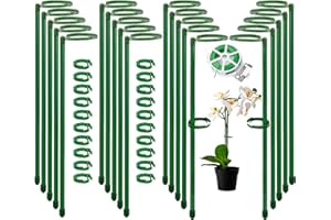 POTWPOT 20Pcs Single Stem Plant Support Stakes, 40CM Plant Support Sticks Green Plant Supports with Rings for Indoor and Outdoor Plants Flowers Tomatoes Peony Lily Rose