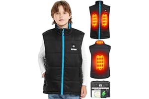CYCYHEAT Gilet chauffant pour enfant avec batterie externe 10 000 mAh 7,4 V - Gilet chauffant pour garçons et filles - Manteau chauffant rechargeable - Vêtements chauffants pour le ski avec 3 zones de