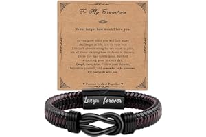 ilasif Infinity Bracelet for Boys, Brown Braided Leather Stainless Steel Engraved with Love You Forever Jewelry 7.5 Inches, Birthday for Boyfriend Son Grandson Age 10/13/16/18