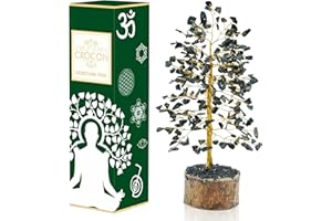 Crocon Black Tourmaline Gemstone Money Tree Feng Shui Bonsai for Reiki Healing Chakra Stone Balancing Mystical Spiritual Home Interior Office Decor Size: 10 Inch