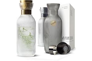 MAMEIDO Caraffa per Acqua 1,5 l, Caraffa in Vetro con beccuccio e filtro, Soffiato a Mano, Caraffa per Acqua per Occasioni Speciali, Caraffa da Regalare (Crystal Gold)