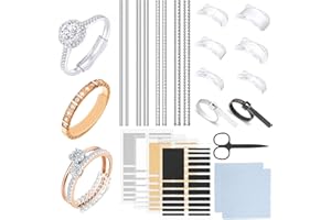 MODACRAFT 92 PCS Ring Size Adjuster for Loose Rings, Ring Sizers with Measuring Tool, Plug-in Invisible Ring Spiral Silicone Tightener Transparent Resizer Ring Guard Loose Rings Adjuster Set for Men Women