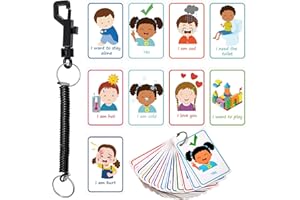 NEZYO Special Needs Communication Cards Set of 26 Pcs Flash Cards Emotion Cards for Kids Autism Visual Speech Cards Sensory Feelings Cards with Spring Rope Lanyard for Non Verbal Toddler Children Adults
