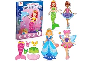 Mocoosy Magnetic Dress Up Dolls for Girls, Princess Mermaid Fairy Magnetic Dolls Dress Up Games Toddler Toys for 3 4 5 6 7 8 Year Girl Gifts, Travel Game Plane Toys Craft Kits for Kids Girls Ages 3+
