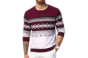 Crewhpo Jersey Navideño Hombre de Cuello Redondo Suéter Navidad de Manga Larga Ropa de Punto Sweater para Otoño Invierno
