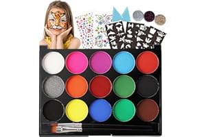 TALWIOR Kinderschminke Set 15 Farben Kinderschminke Fasching Karneval Schminke für Kinder Ungiftige Wasserbasis Karnevalsschminke Faschingsschminke Gesichtsfarben für Halloween Karneval Fasching