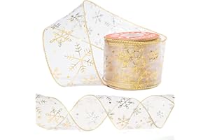 VGOODALL 10Yard x2.4Inch Christmas Ribbons Double Faced Ribbon Gold and Silver Snowflake Wired Ribbon for Christmas Tree Wedding Home Decoration