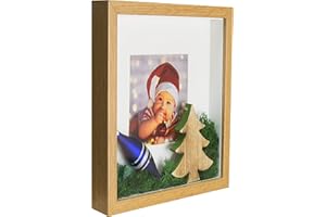 BD ART 3D Box Cornice per Foto 20x25 cm Profonda 3 cm Cornice Foto con Foglio Plexiglass Trasparente - Bianco Passe-partout 13x18 cm Quercia Decorazioni Fai da Te
