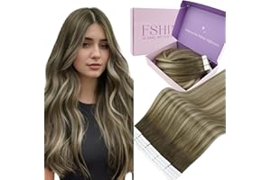 Fshine Extensiones Adhesivas de Cabello Humano 22 Pulgadas 20Pcs Marrón Oscuro a Marrón Ceniza Balayage Rubio 50g Liso Pelo Natural Color 3 8 22
