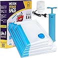 ABOUT SPACE Polyethylene 5 Pack Vacuum Bags for Travel with Electric Pump and Hand Pump (1 Large/2 Medium/2 Small) Airtight, Reusable Compression Bag for Packing, Vaccine Sealer Bag with Ziplock, Blue