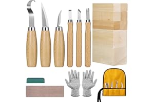 YHLAWM Strumenti Per Intaglio Del Legno, Kit Intaglio Legno 18 in 1, Include 8 Strumenti per Intagliare il Legno, 6 Coltelli da Intaglio, Guanti Resistenti al Taglio, per Adulti, Bambini, Principianti