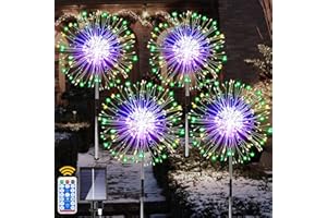 Dekofun Décoration de jardin solaire - Lot de 4 lampes solaires - 120 LED - 8 modes d'éclairage - Pissenlit - Lampe solaire étanche - Avec télécommande - Pour extérieur, jardin, balcon - Multicolore