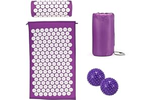 WXHLDLD Akupressurmatte Akupunktur matte mit Kissen gegen Nacken und Rückenschmerzen, Akkupressmatte für die Magnetfeldtherapie, Inklusive Tragetasche und zwei Massagekugeln für Frauen und Männer - Lila