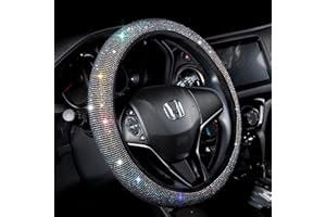 Valleycomfy Lenkradhülle für Damen, glitzernd, mit Strasssteinen, universelle Passform, 38,1 cm (15 Zoll), Schwarz mit bunten Diamanten.