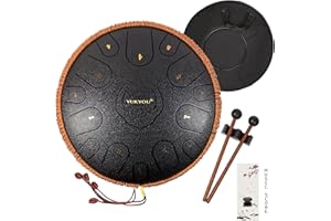 癒響YUKYOU Tamburo a Lingua in Acciaio - YUKYOU 15 Note 14 Pollici 35cm D Major- Strumenti a Percussione - Hand Pan Drum con Spartito Musicale, Bacchette e Borsa per il Trasporto