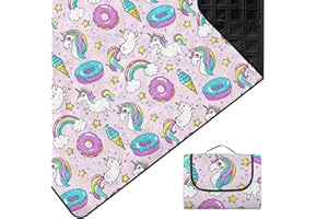 Outplea Large Donut Pink Unicorn Picnic Blanket Waterproof Foldable, 200x200 cm Outdoor Blankets Portable Compact Grass Mat Camping Accessories for Beach Travel Sandproof