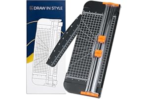 DRAW IN STYLE Papierschneider mit 2 Klingen – für A4, A5, A6 - Seitenlineal, automatischer Klingenschutz und austauschbare Klingen - präzises und kreatives Arbeiten in Büro, Schule, Uni und Zuhause - Schwarz