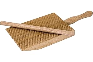 Tredoni Professional Gnocchi/Garganelli Wood Paddle Slanted Ridge Board Pasta Maker + Stick, 9x12.5 cm