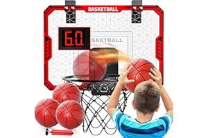 BLMUKCE Indoor Basketball Hoop for Kids,Mini Basketball Hoop with 4 Balls, Hoop with Electronic Scoreboard, Outdoor, Red, Sports Toys Gifts for 5-12 Year Old Boys