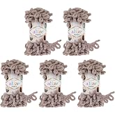 Alize Puffy 5 x 100 gram &ouml;rg&uuml; y&uuml;n&uuml;, 500 gram parmak &ouml;rg&uuml;s&uuml; - y&uuml;n s&uuml;per hacimli, halka y&uuml;n&uuml;, iğnesiz &ouml;rg&uuml; (boz kahverengi 268)