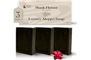 GREEN FADEL (Luxury) Sapone di Aleppo Originale con Aroma di Fiore di Muschio, 3 pezzi, con Olio d'Oliva e Olio di Alloro, Sapone all'Olio d'Oliva, Naturale