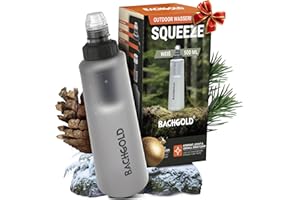 Bachgold® Squeeze Filtro Agua Supervivencia – Ultraligero Botella con Filtro de Agua (blanco) con 500L Capacidad | Elimina Bacterias, Virus y Microplásticos | para Camping, Emergencia (Blanco 500ml)