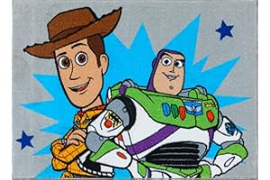 Gertmenian Disney Toy Story Rug Boys Girls Childrens Bedroom Decor Kids Home Play Room Mat Bedding Area Carpet; 40x54 Medium; Woody Buzz Lightyear Gray Blue; 19850