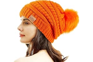 REDESS Damski Zimowy Pom Pom Beanie Kapelusz z ciepłym polarem podszewanym, gruby Slouchy Snow Knit Chunky Baggy Czapka narciarska