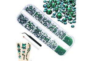 ALOCIAM Lot de 4200 pierres précieuses vertes pour ongles - Émeraude - Rond - Dos plat - Différentes SS6-SS20 à K9 - Cristaux d'ongles verts - Bijoux Nail Art - Breloques pour ongles, yeux, visage, maquillage