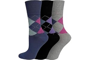 SOCKSMAD Women's ORGANIC Cotton Eazy Grip Gentle Cuff Diabetic Socks 4-8 UK, 3 Pair Pack (GEORGIA)