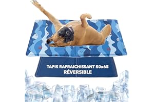 DONKID Tapis Rafraichissant Chien et Chat 50 x 65 cm - Tapis Auto-Refroidissant Gel Non-Toxique, Résistant Aux Rayures des Animaux Domestiques - Profonds Bleau et Bleau - Taille M 50x65