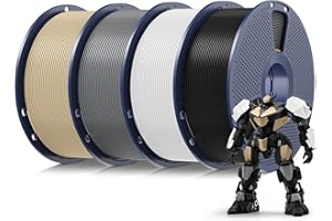 SUNLU Zestaw filamentu PLA, czysto owinięty filament do drukarki 3D, PLA 1,75 mm +/- 0,02 mm, łatwy w użyciu, pasuje do większości drukarek FDM, szpuli 1 kg, łącznie 4 kg, czarny + biały + szary + dąb